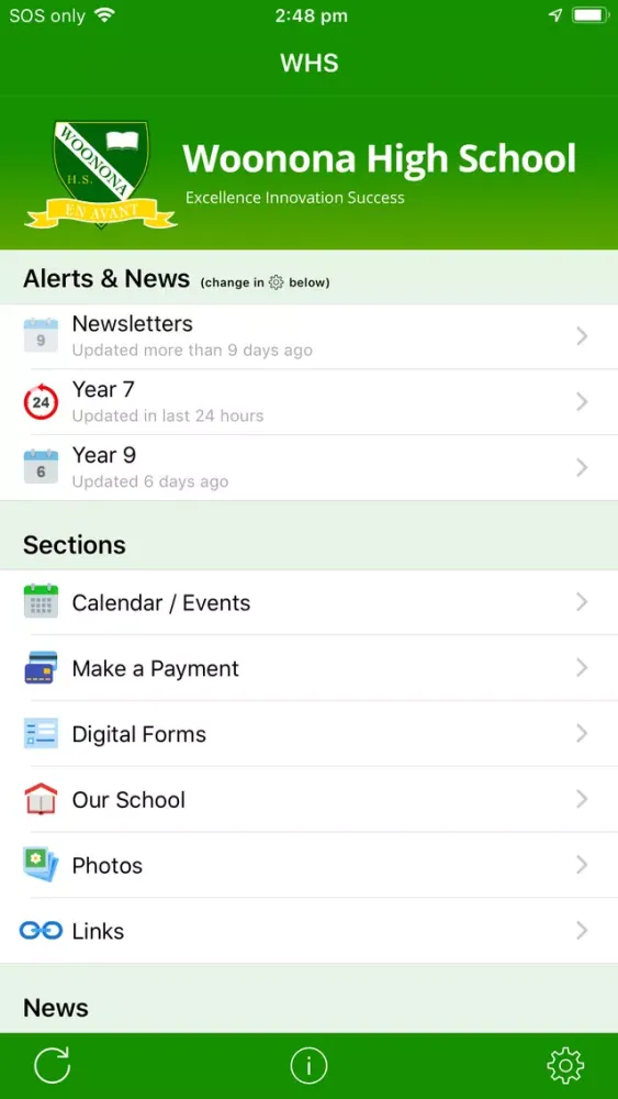 Tangkapan layar Woonona High School - Enews