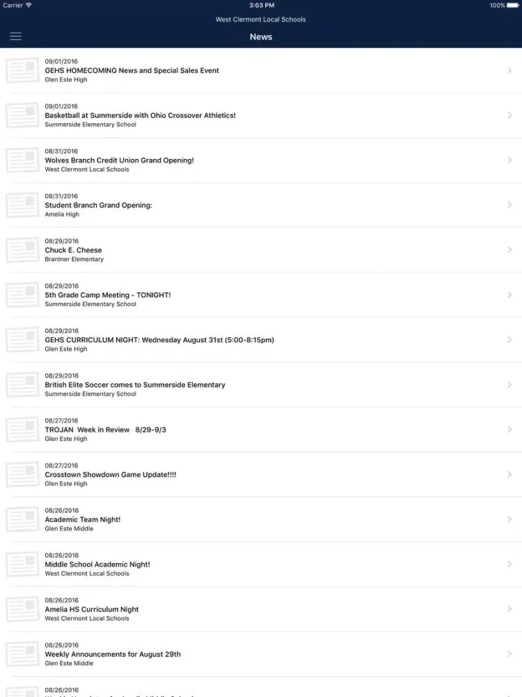 Capturas de pantalla de West Clermont Local School District iPad 