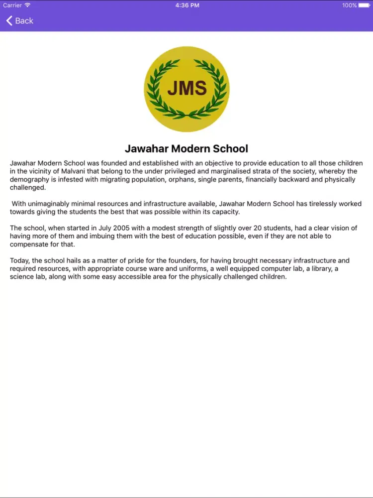 Capturas de tela do JMS Teacher iPad 
