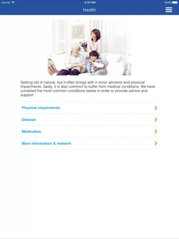 Capturas de tela do Elderly Care SCI iPad 