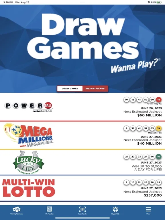 Ảnh chụp màn hình của DE Lottery Players Club iPad 
