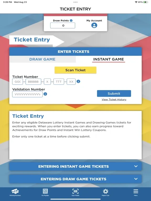 Ảnh chụp màn hình của DE Lottery Players Club iPad 
