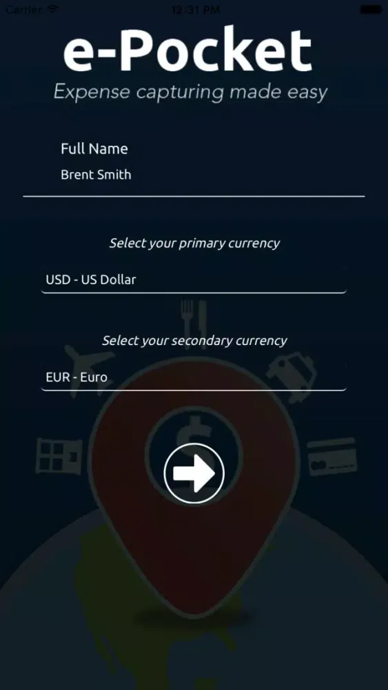 Capturas de tela do ePocket - Expense Report