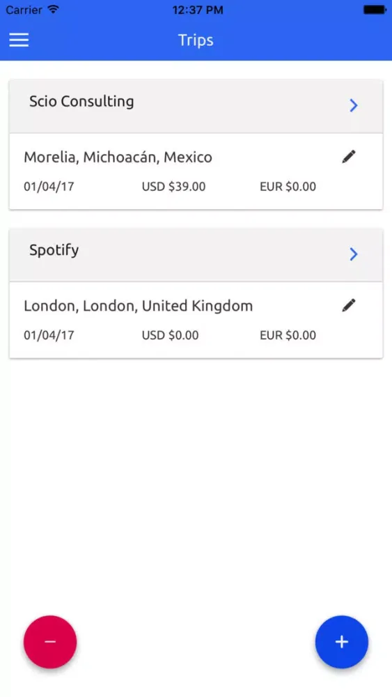 Capturas de tela do ePocket - Expense Report