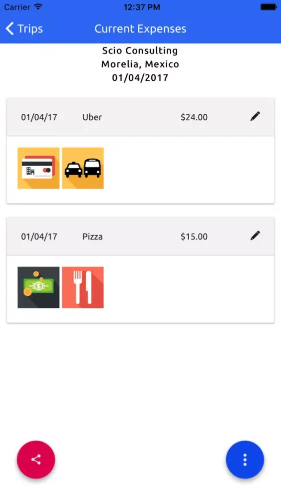 Capturas de tela do ePocket - Expense Report