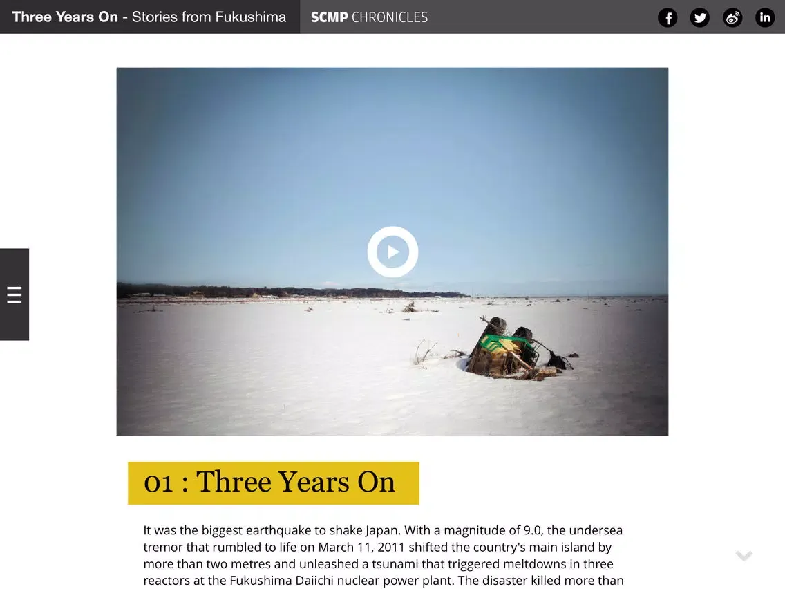 Tangkapan layar SCMP Chronicles - Stories from Fukushima iPad 