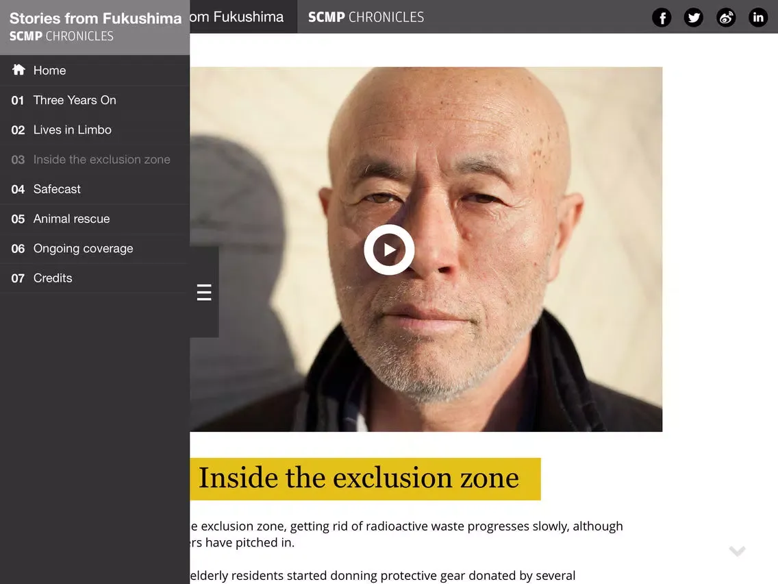 Tangkapan layar SCMP Chronicles - Stories from Fukushima iPad 