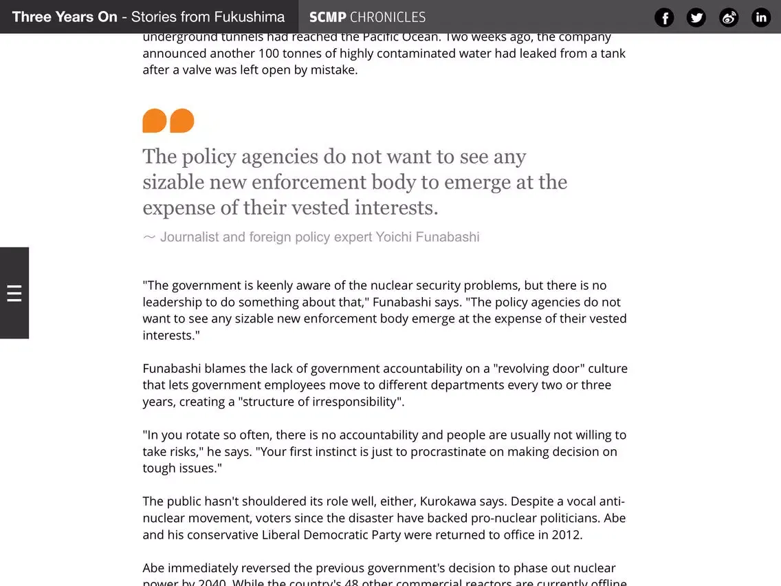 Tangkapan layar SCMP Chronicles - Stories from Fukushima iPad 