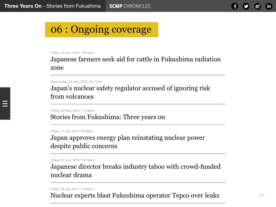 Tangkapan layar SCMP Chronicles - Stories from Fukushima iPad 
