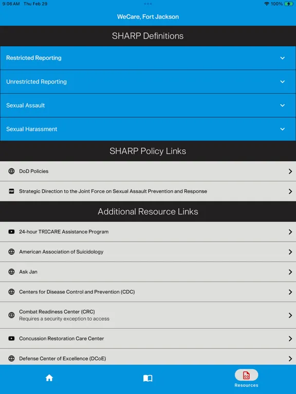 Zrzuty ekranu WeCare, Fort Jackson iPad 