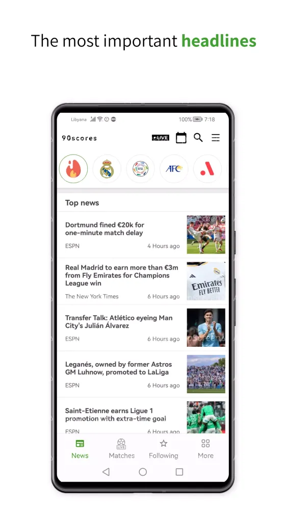 Capturas de pantalla de 90Scores: Live scores and news