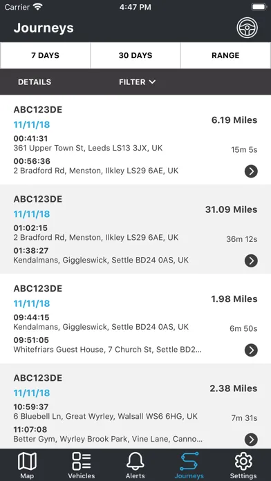 Infiniti Tracking Screenshots