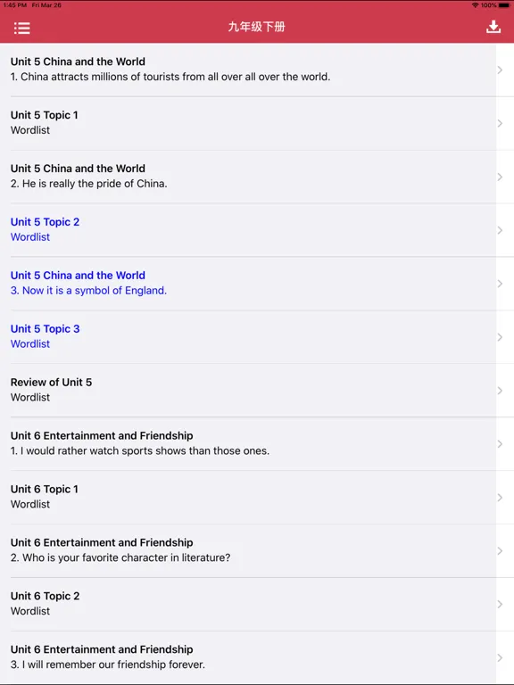 Tangkapan layar 初中英语九年级上下册仁爱版 -中小学生双语学习机 iPad