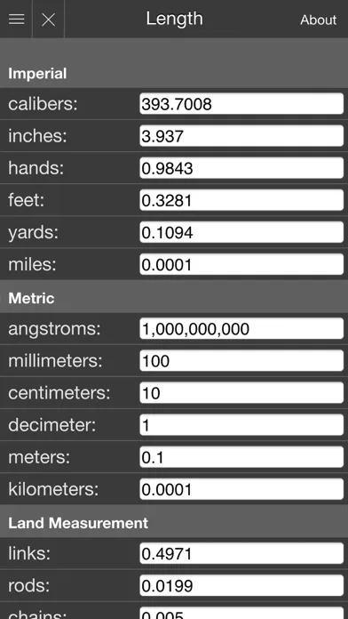 Tangkapan skrin Mila's Length Converter Calculator