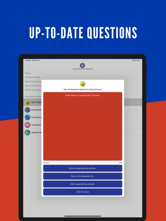 Zrzuty ekranu LTO Driver's Exam Reviewer iPad 