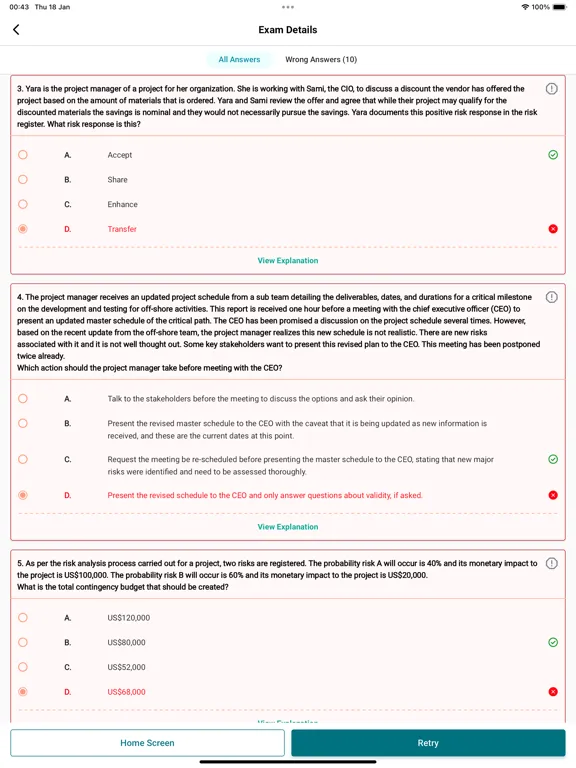 PMI-RMP Exam Simulator iPad 应用截图