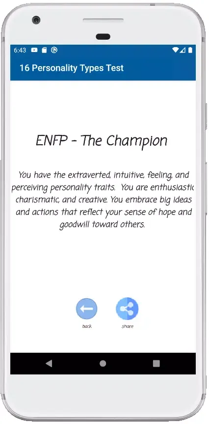 16 Personality Types Test Screenshots