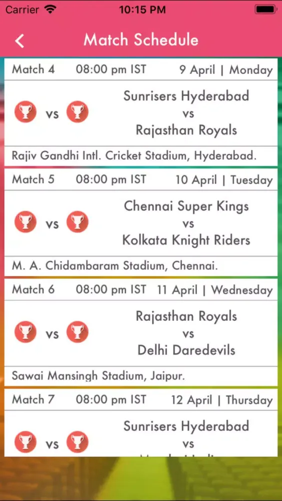 Tangkapan skrin Live IPL 2018 League Fast Vigo