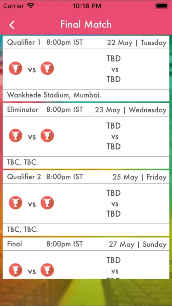 Tangkapan skrin Live IPL 2018 League Fast Vigo