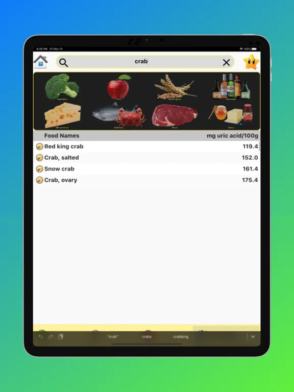 Zrzuty ekranu Gout Diet - Acid Uric Table iPad 