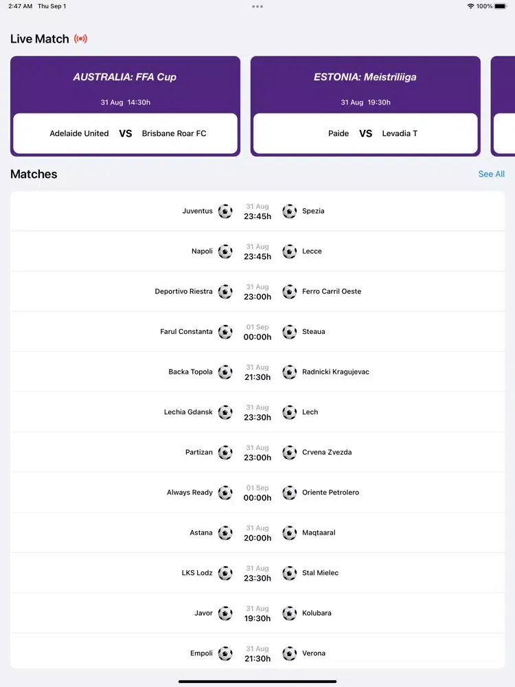 تصاویر Football Live & Highlights iPad 