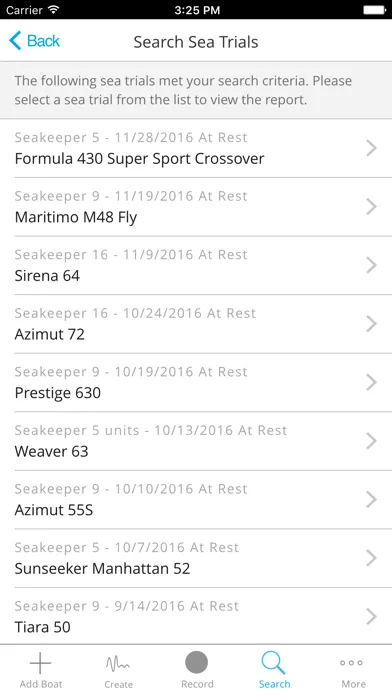 Ảnh chụp màn hình của Seakeeper Sea Trial App