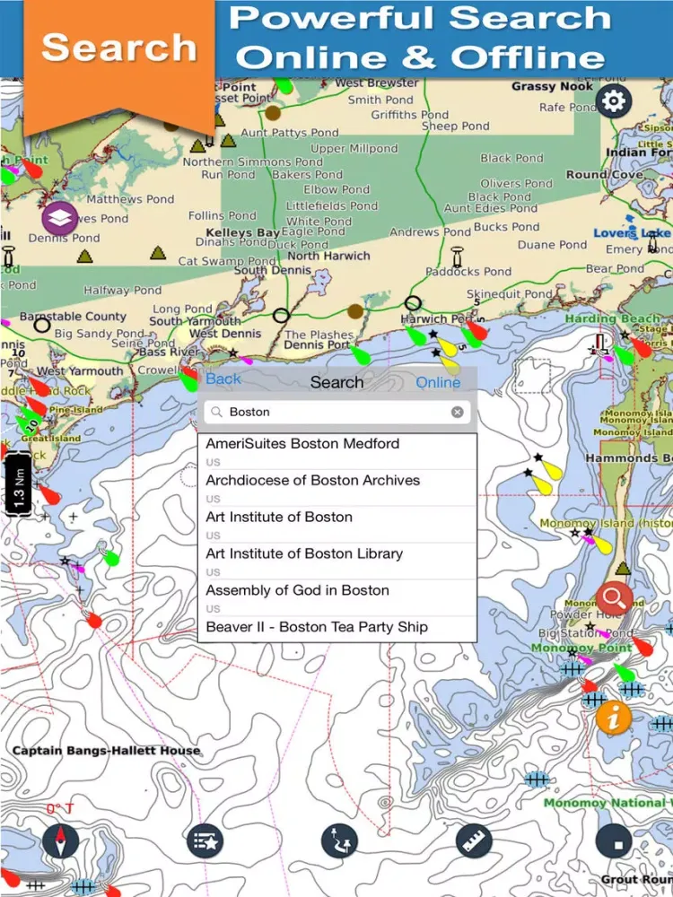 Massachussetts offline nautical chart for cruising iPad  스크린샷