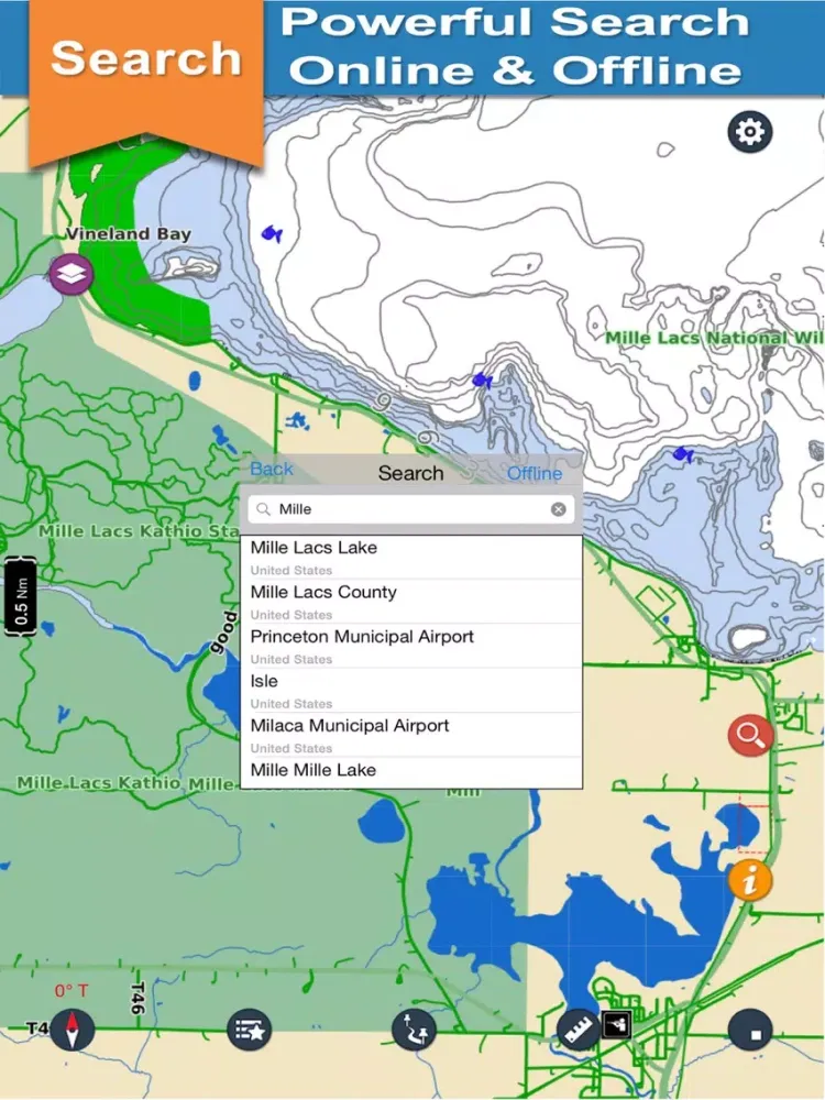 Capturas de tela do Mille Lacs offline GPS chart for lake & park trail iPad 