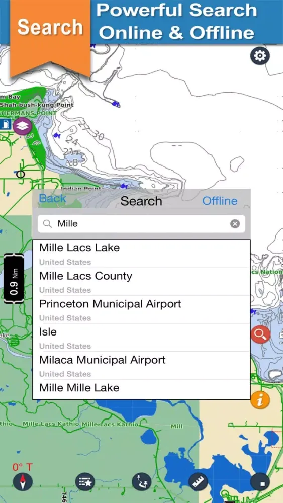 Capturas de tela do Mille Lacs offline GPS chart for lake & park trail