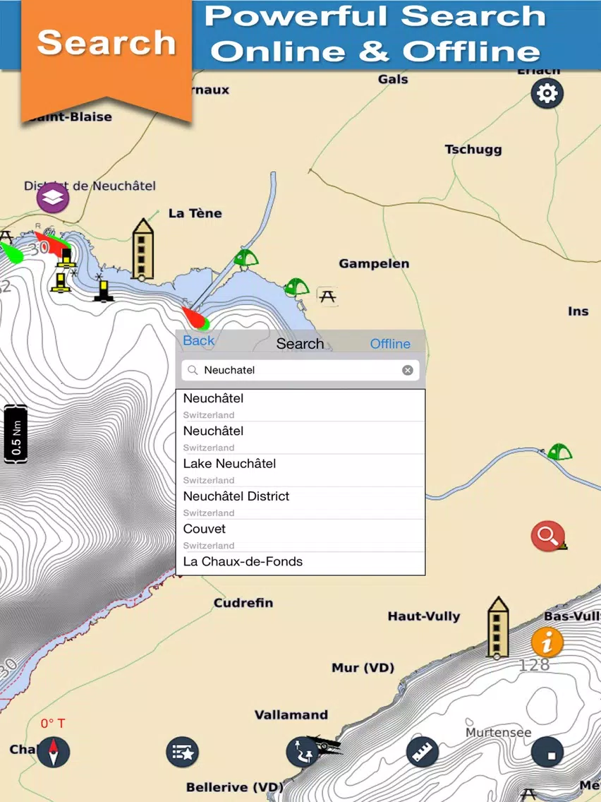 Neuchatel & Morat Lake offline nautical sail chart iPad  سکرین شاٹس
