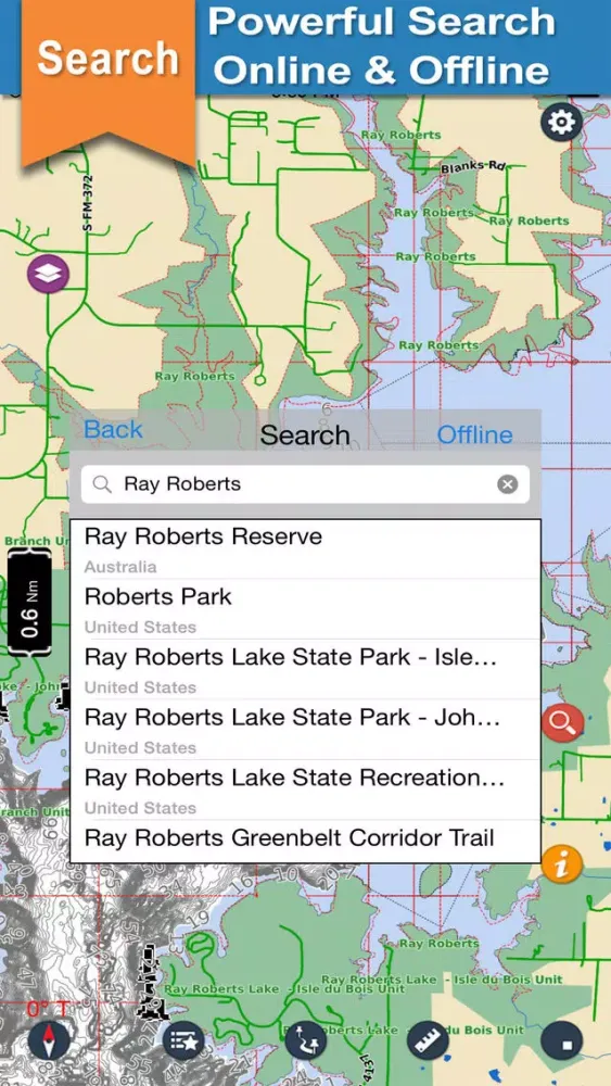 Capturas de tela do Ray Roberts offline chart for lake and park trails