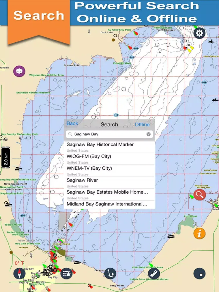 Capturas de pantalla de Saginaw Bay GPS offline nautical chart for boaters iPad 