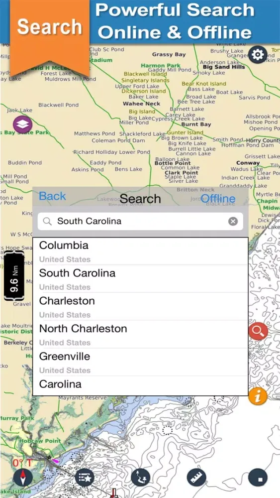 ภาพหน้าจอของ South Carolina Nautical Charts