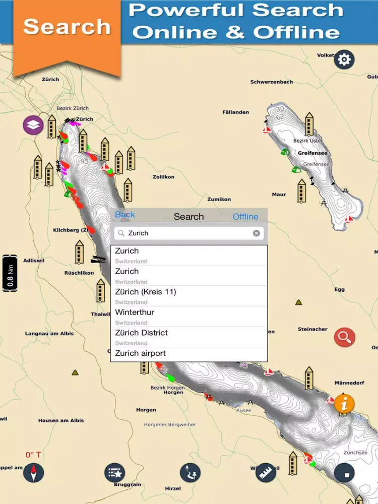 Скриншоты Zurich Lake GPS offline nautical chart for fishing iPad 