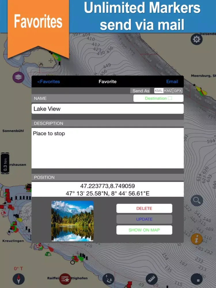 Скриншоты Zurich Lake GPS offline nautical chart for fishing iPad 