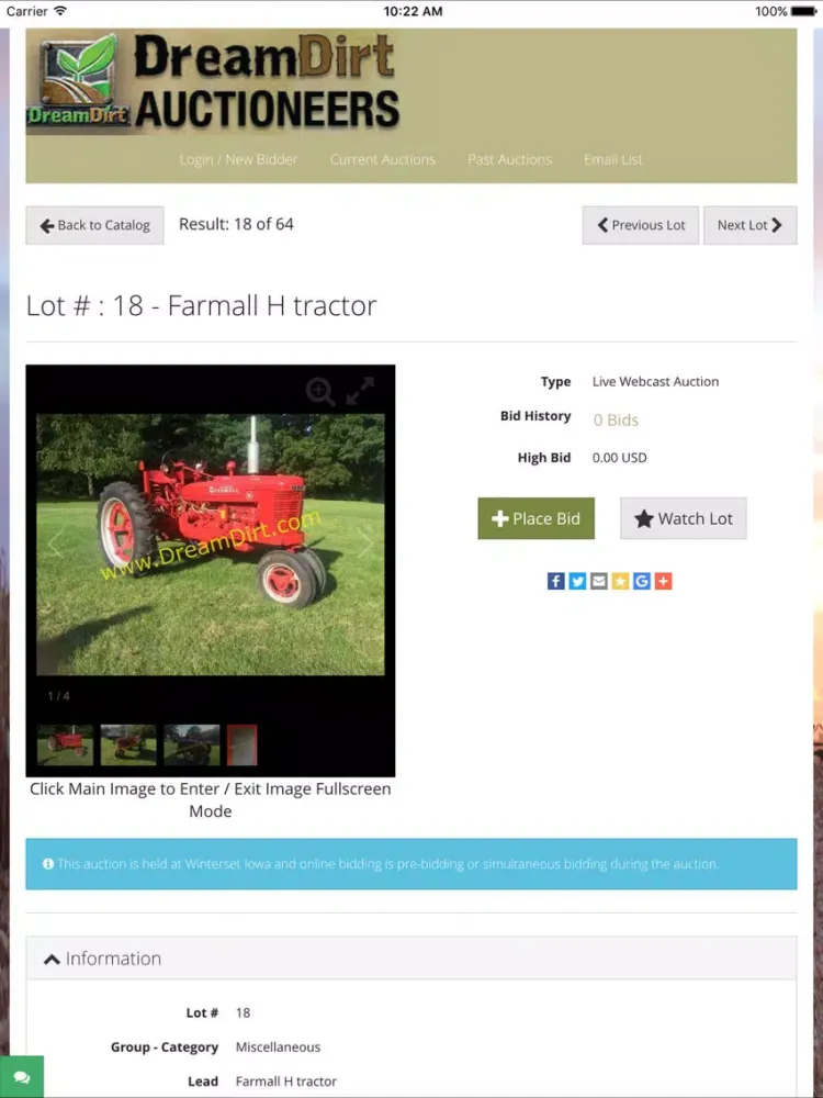 Zrzuty ekranu DreamDirt Auctions iPad 
