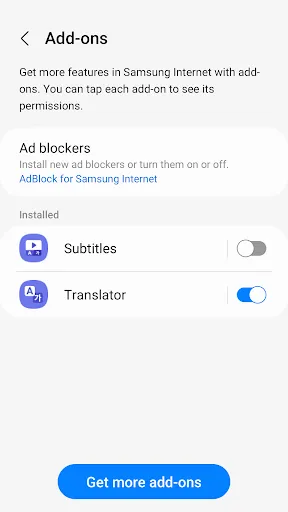 Capturas de tela do Samsung Internet Browser