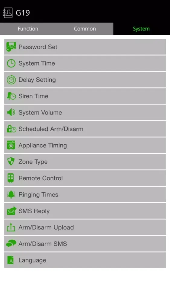 Zrzuty ekranu Vantage Alarm System