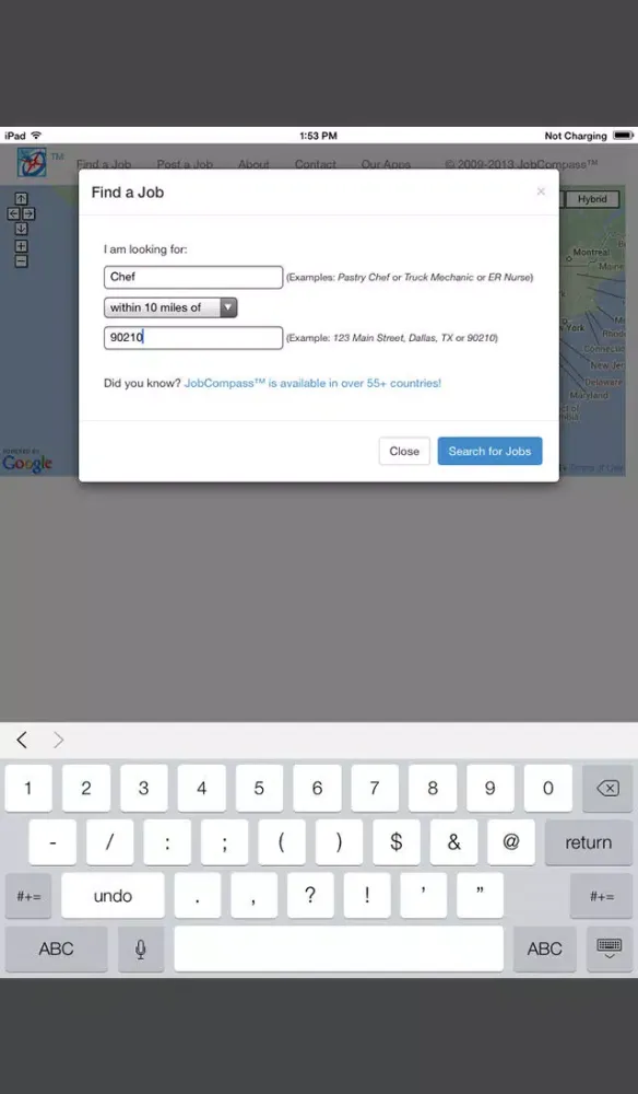 Tangkapan layar JobCompass - Find millions of jobs near you in over 55 countries