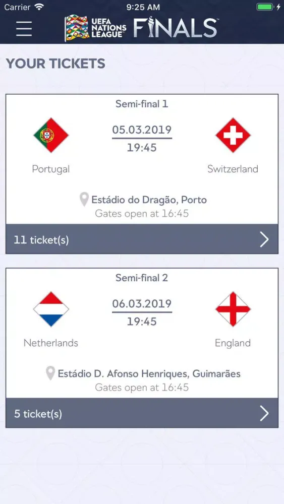 Captures d'écran de UEFA Nations League Tickets