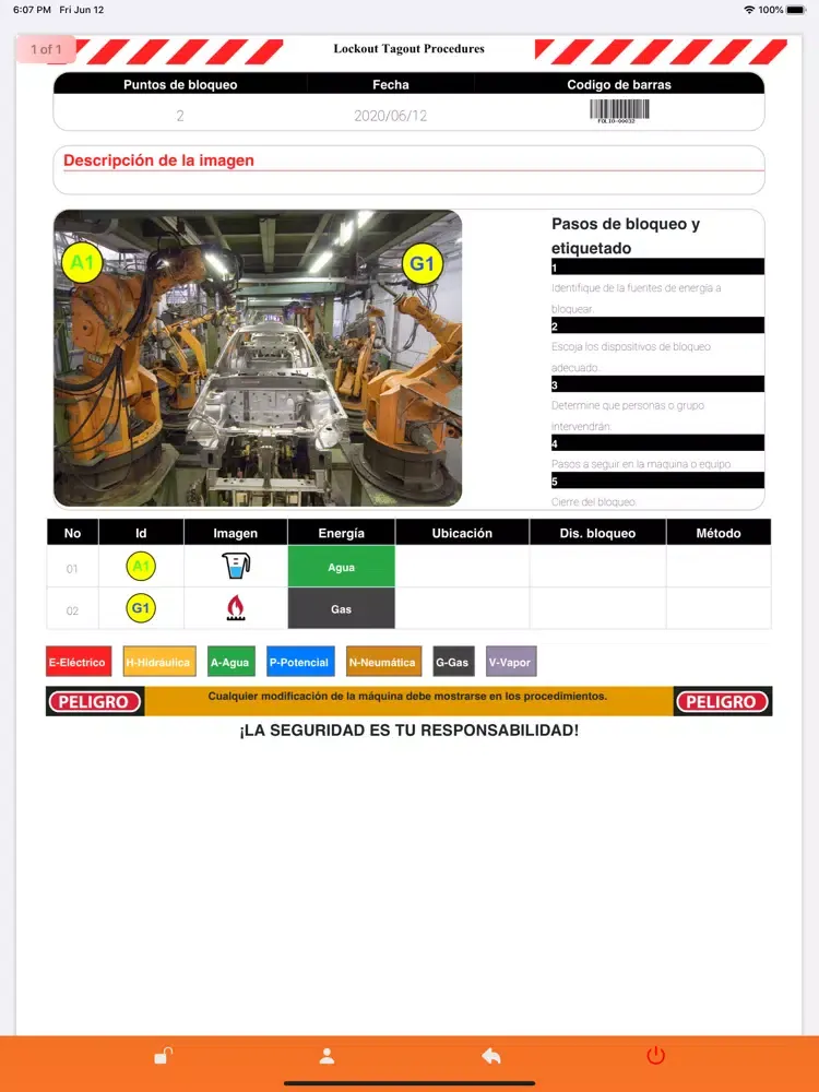 Zrzuty ekranu Lock out – Tag out (LOTO) iPad 