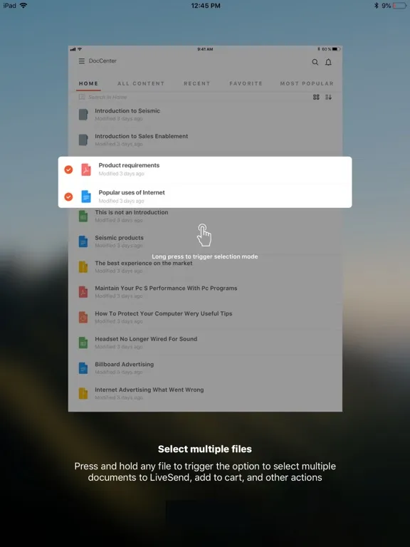 Capturas de tela do Seismic DocCenter | BlackBerry iPad 