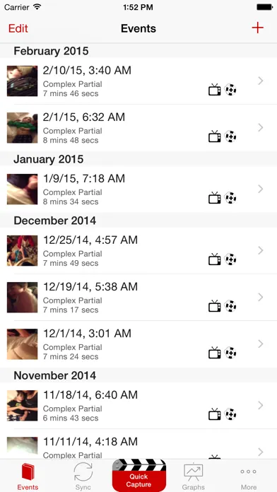 Capturas de tela do Seizure Tracker