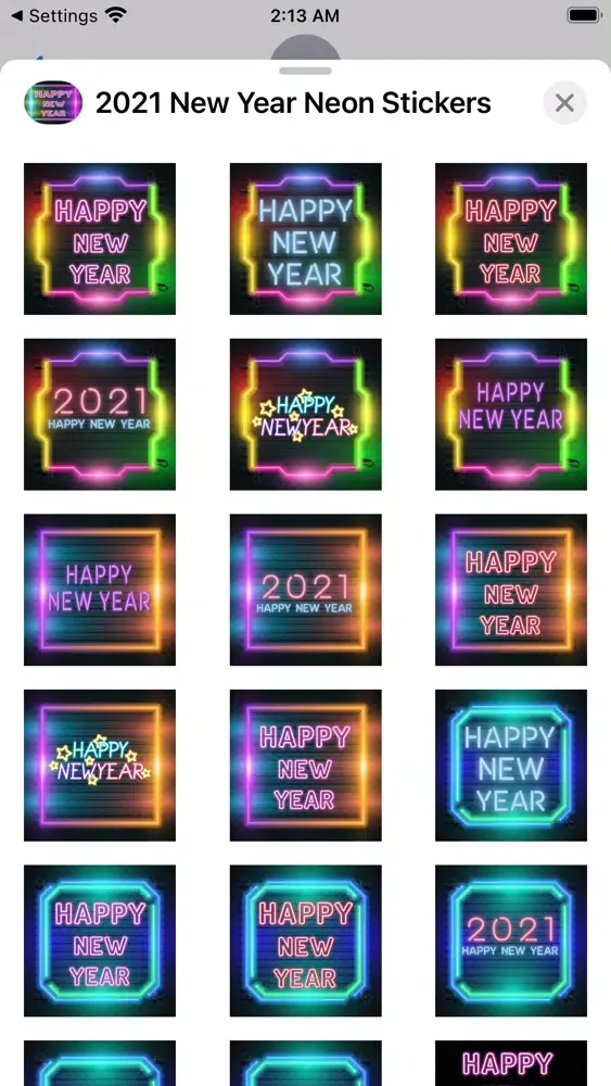 Captures d'écran de 2021 New Year Neon Stickers