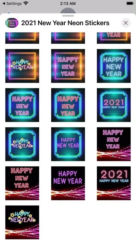 Captures d'écran de 2021 New Year Neon Stickers