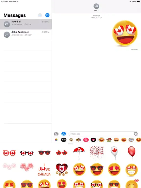 Tangkapan layar Canada Emojis iPad 
