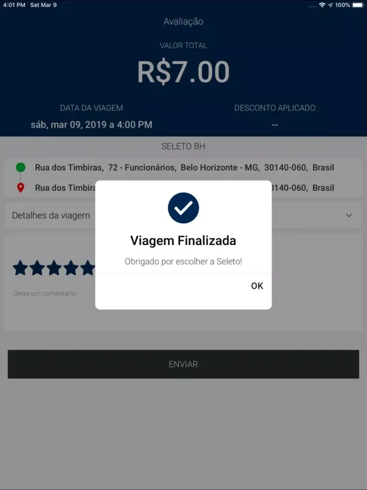 Tangkapan layar Seleto Passageiro iPad 