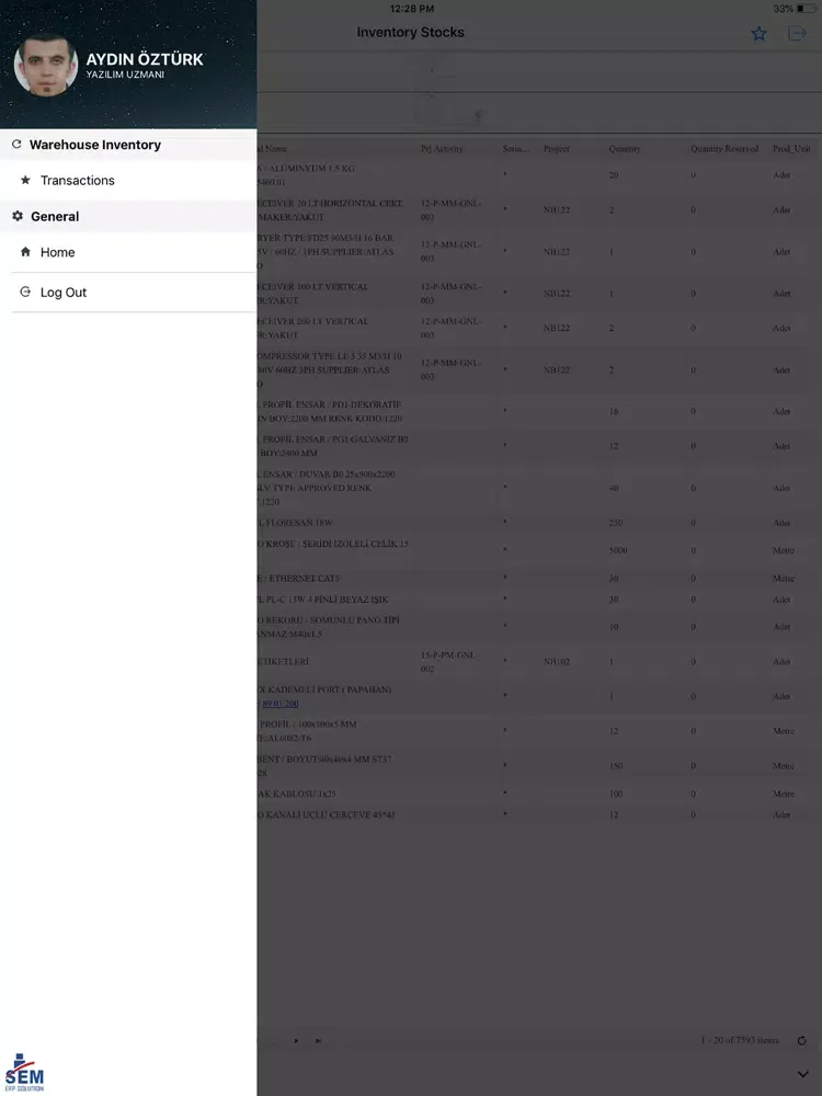 Tangkapan skrin SEM ERP iPad 