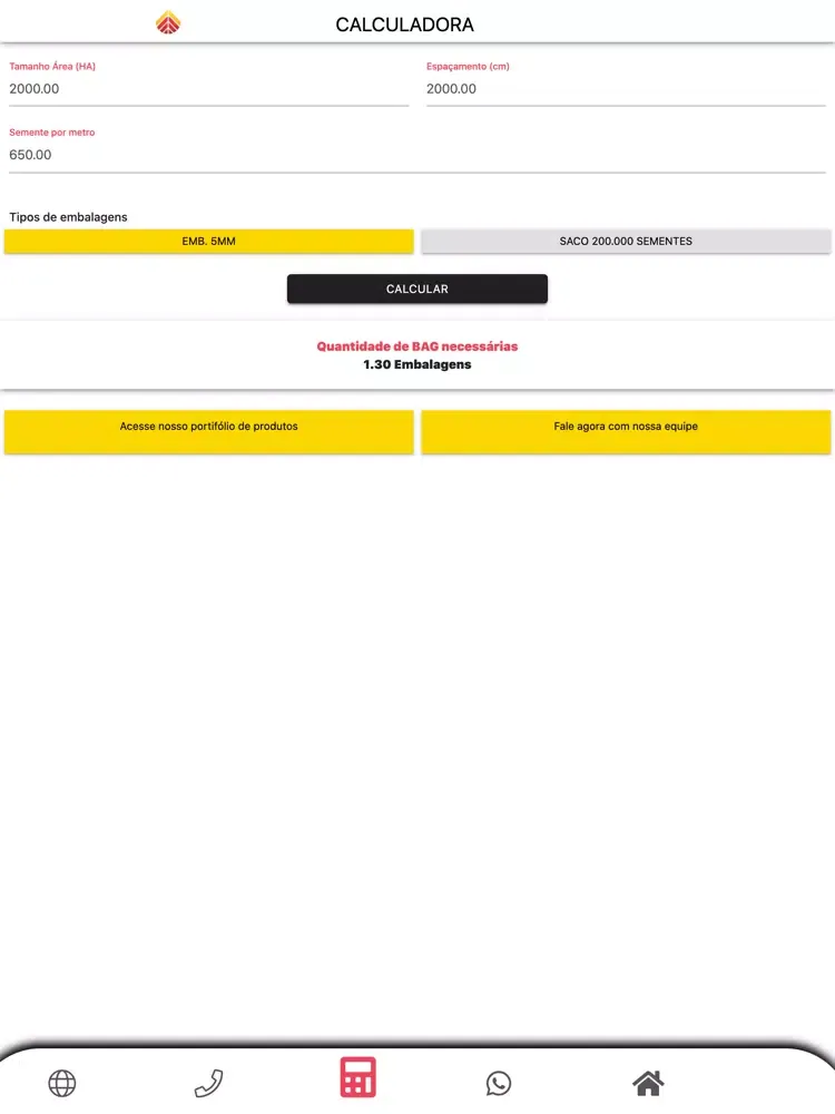 Calculadora de Sementes Soja iPad  Screenshots