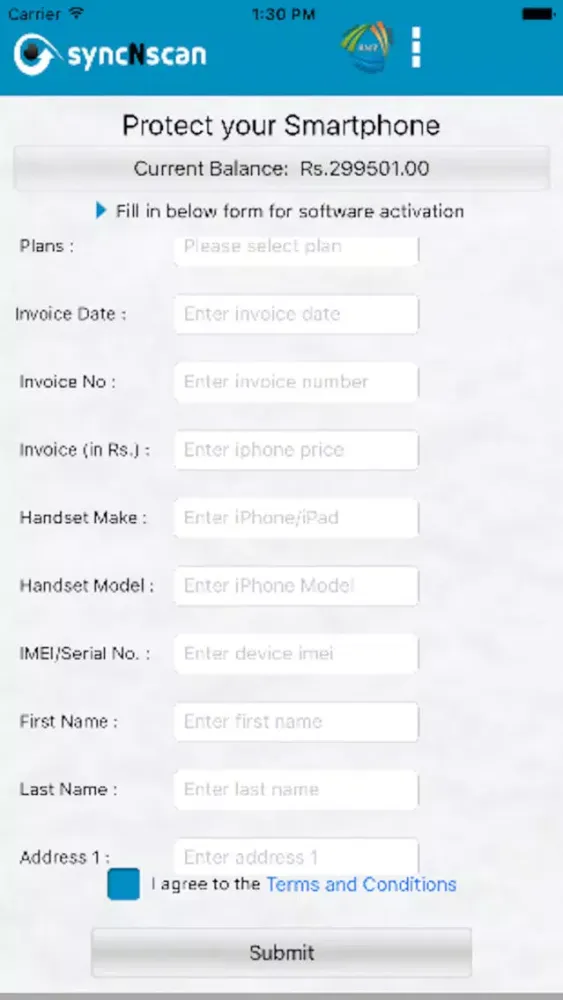 Ảnh chụp màn hình của syncNscan Retailer